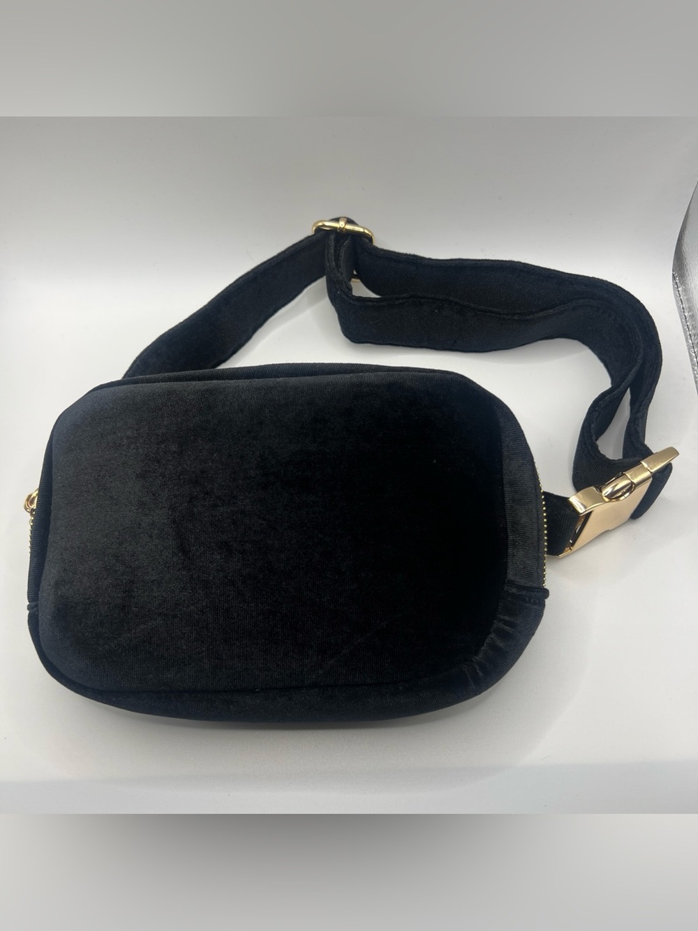 By Anthropologie Black Velour Velvet Belt Bag Fanny Pack Crossbody Sling EUC